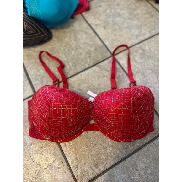 Victoria's Secret Other - Victoria’s Secret Red Push-Up Bra 40D | Glitter Plaid Underwire Padded